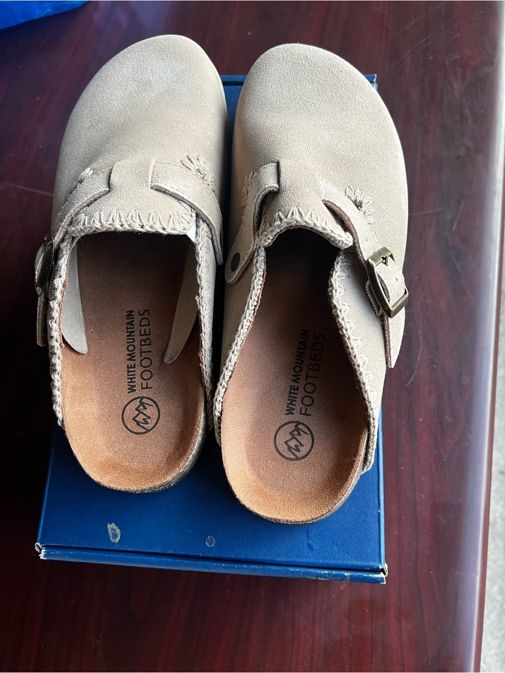 White Mountain Women's Tan Suede Slip-On Clogs with Buckle - Picture 4 of 4